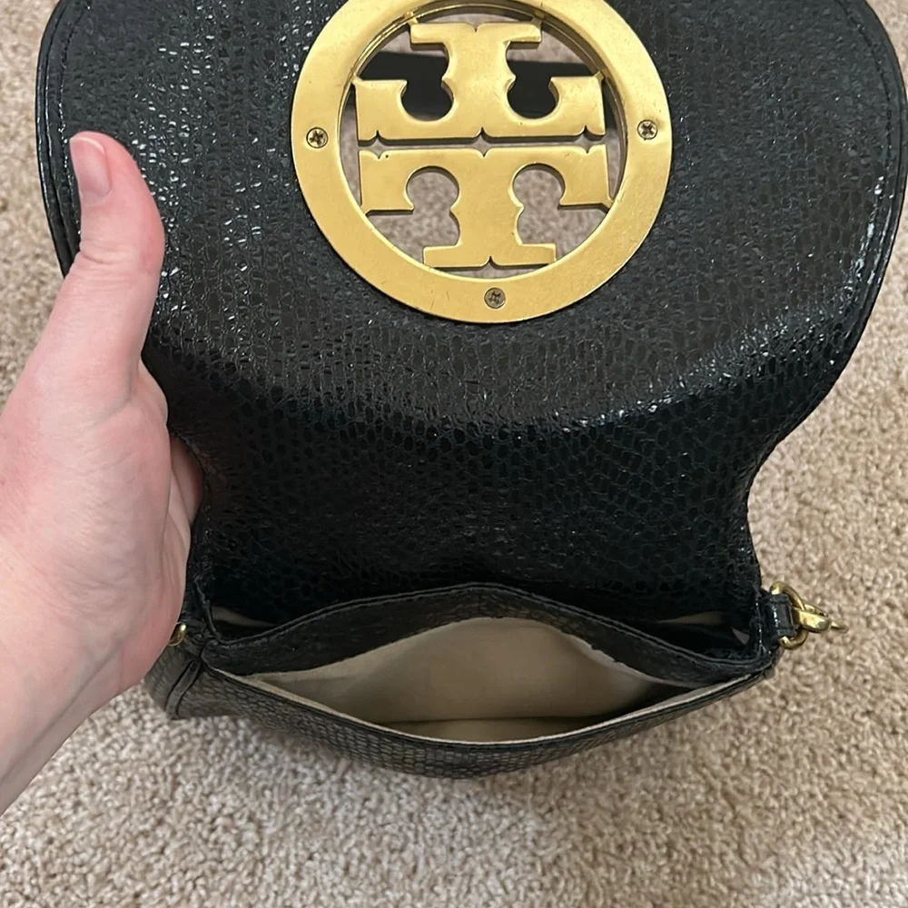 Tory Burch Snakeskin Crossbody - Black